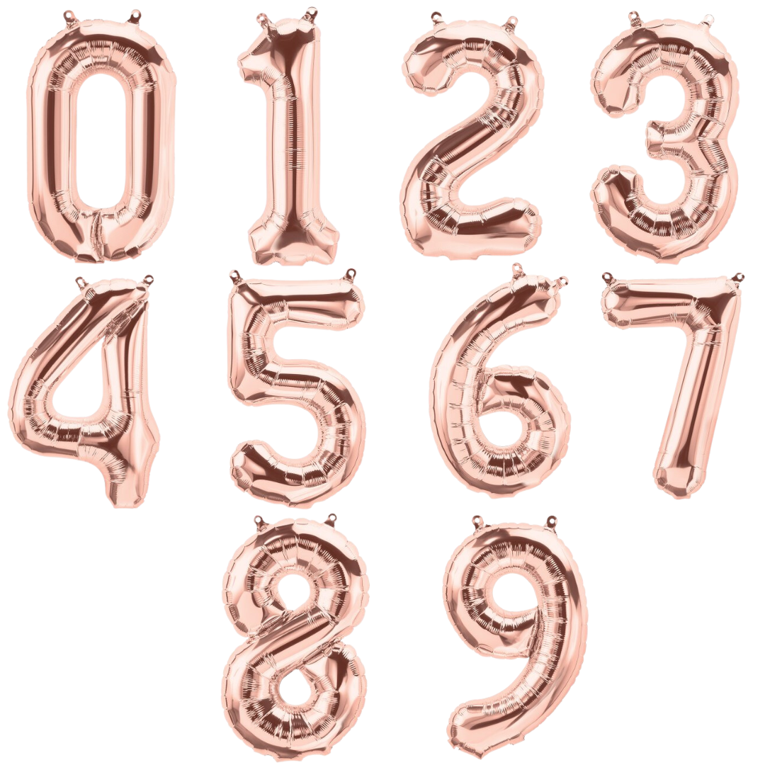 Rose Gold Large Number Balloons with 12 Metallic/Chrome Latex Balloons (28cm)