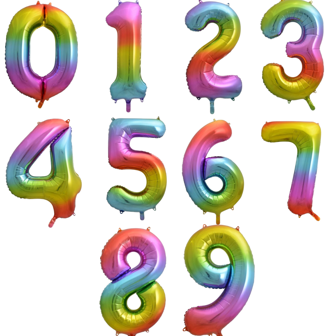 2 Large Number Balloon Bouquet and 10 metallic latex