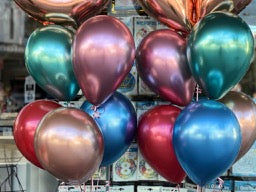 Rose Gold Large Number Balloons with 12 Metallic/Chrome Latex Balloons (28cm)