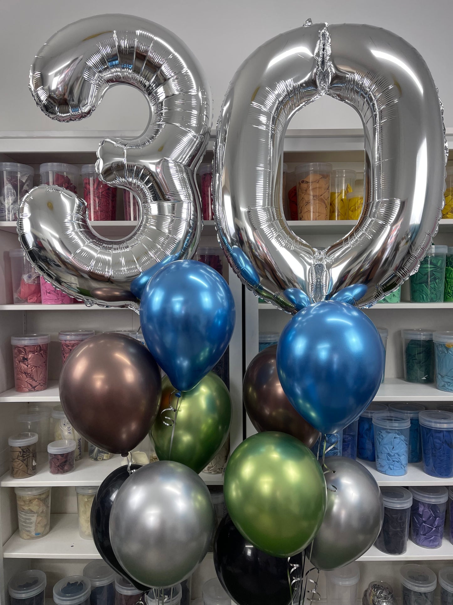 2 Large Number Balloon Bouquet and 10 metallic latex