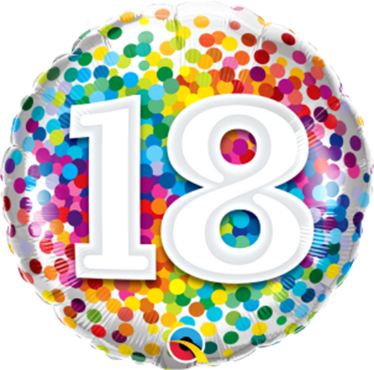 Number 18 - 45cm helium filled foil balloon