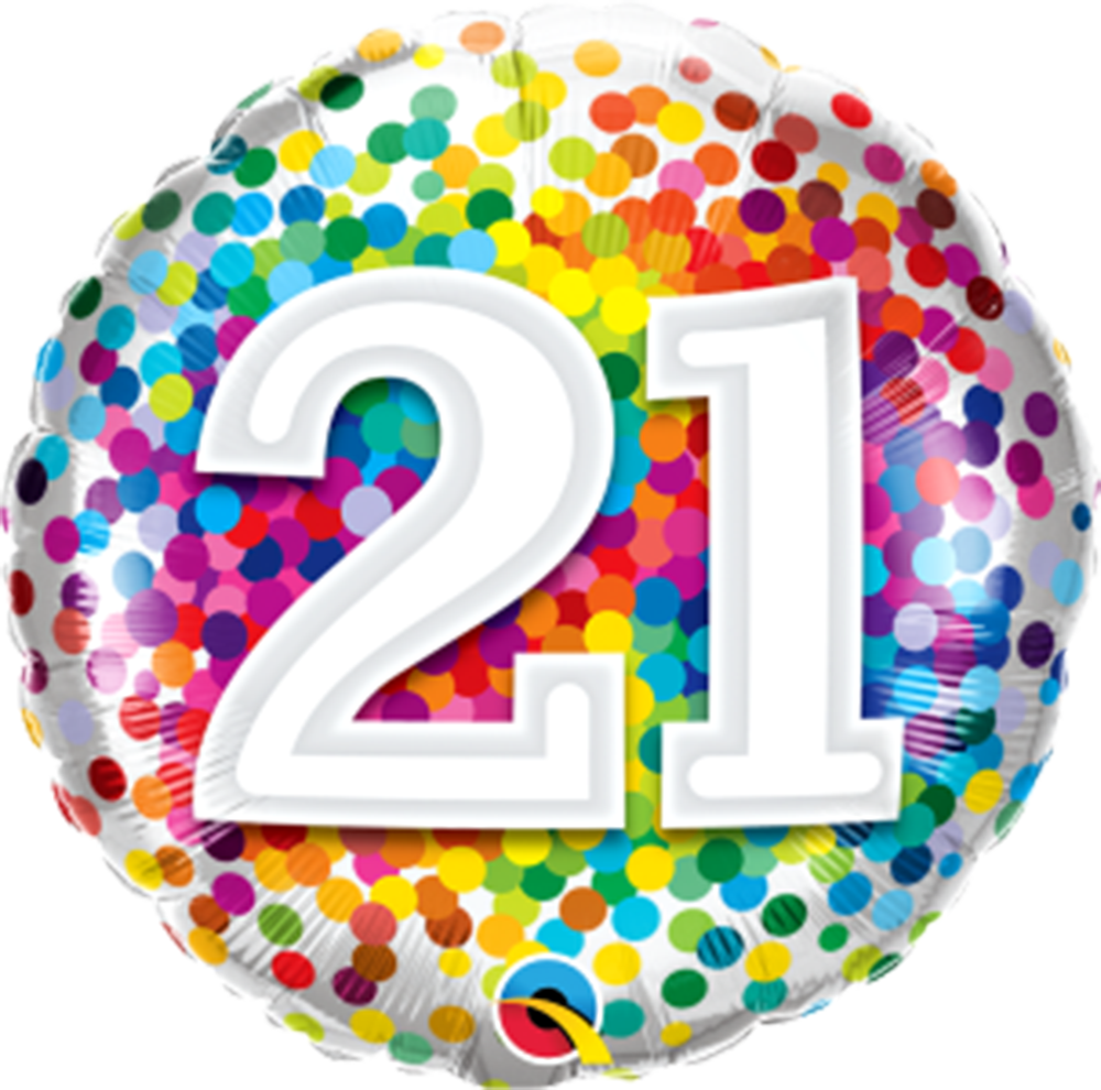 Number 21 - helium filled foil 45cm balloon