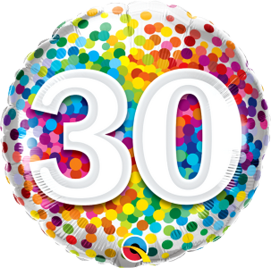 Number 30 - 45cm helium filled foil balloon
