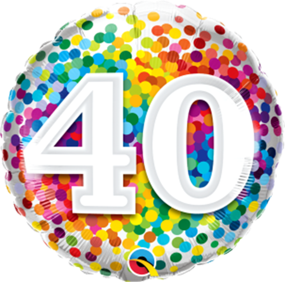 Number 40 - 45cm helium filled foil balloon