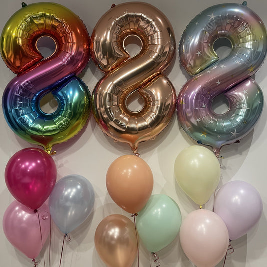 Large Number Balloon and 3 latex balloons