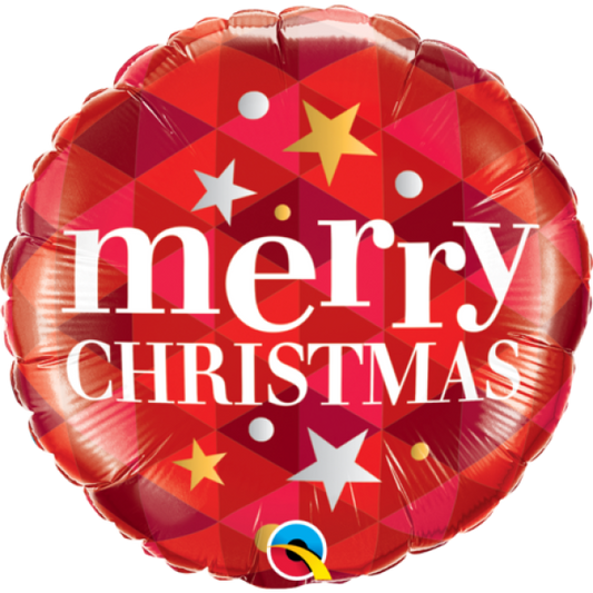 Merry Christmas Stars Red 45cm foil helium inflated