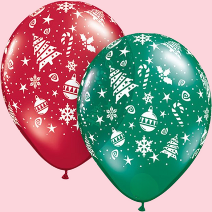 Christmas 28cm Helium Latex Balloons - Set of 6 with Ribbons