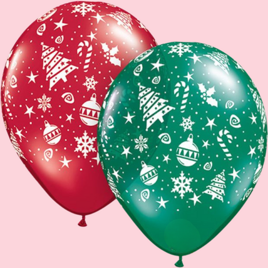 Christmas 28cm Helium Latex Balloons - Set of 6 with Ribbons