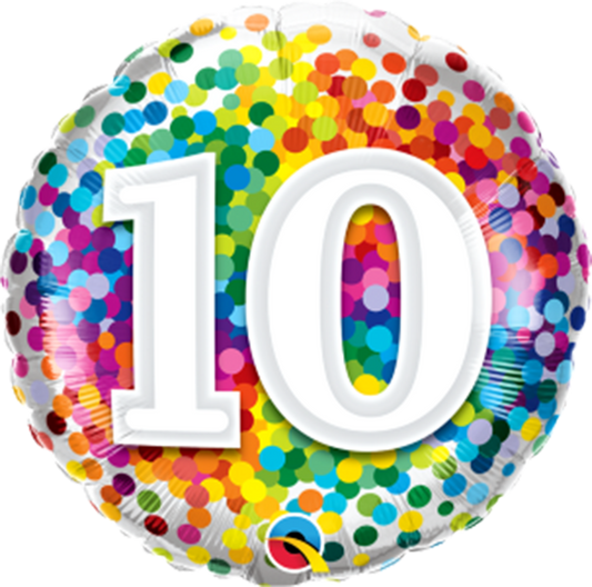 Number 10 - 45cm helium filled foil balloon