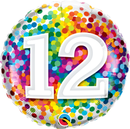 Number 12 - 45cm helium filled foil balloon