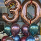 2 Large Rose Gold Numbers with 12 metallic / chrome latex 28cm balloons