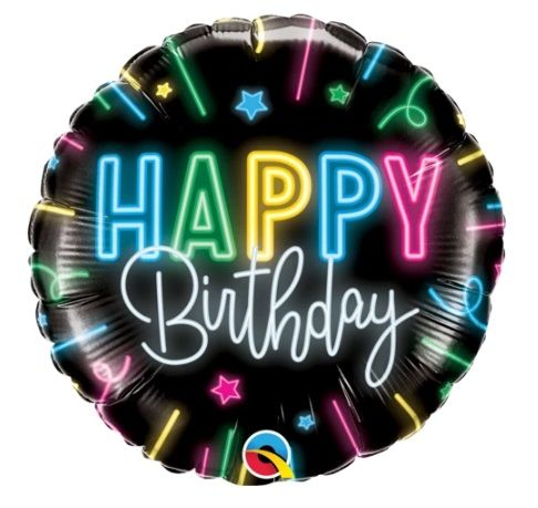 Happy Birthday Neon Glow 45cm foil helium balloon